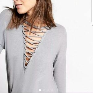 Deep V lace up express long sleeve soft top